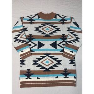 Sunshine & Rodeos Southwestern Geometric Knit Sweater Turquoise Brown Mens M
